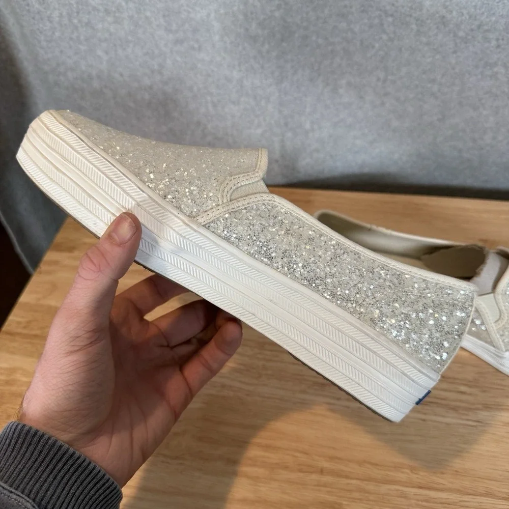 KEDS FOR KATE SPADE New York White Glitter Slip-on Sneaker Sz. 9.5 - Picture 6 of 12